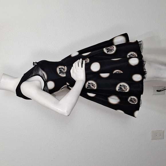 Five Plus Black Mesh Panel Pin Up Retro Boho Polka Dot Fit & Flare Dress Size S - Picture 4 of 14